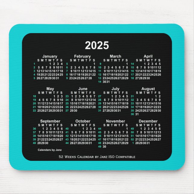 2025 Neon 52 Weeks ISO Calendar by Janz Two Tone  Mouse Pad (Front)