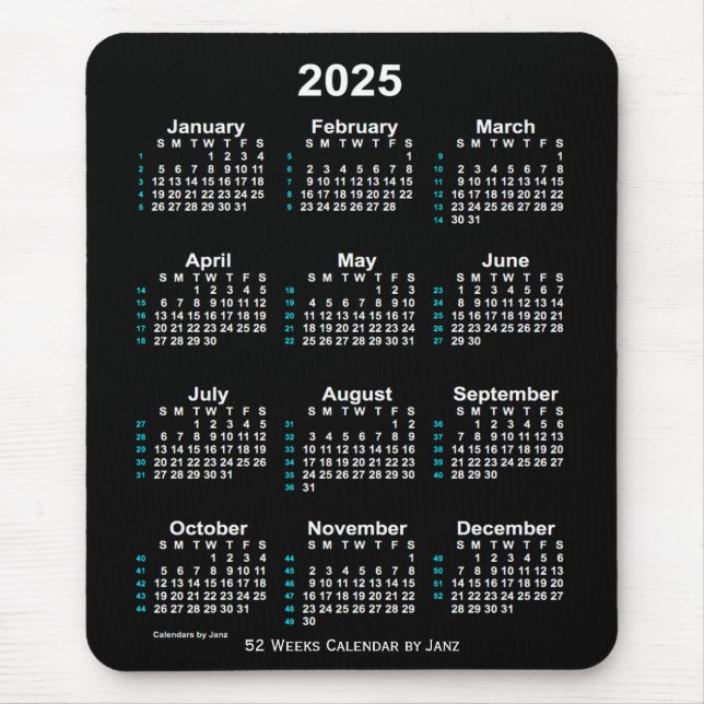 2025 Neon White 52 Week Calendar by Janz Mouse Pad (Front)
