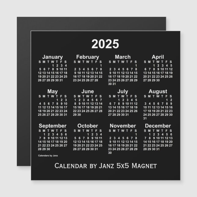 2025 Neon White Calendar by Janz 5x5 Magnet (Front/Back)