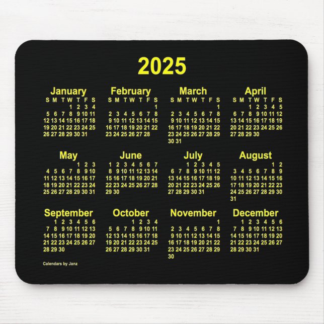 2025 Neon Yellow Calendar by Janz Mouse Pad (Front)