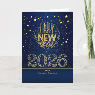 2025 New Year Blue and Gold with Name Holiday Card
