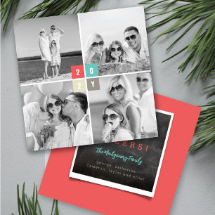2025 New Year Colour Blocks Four Photo Collage Holiday Card