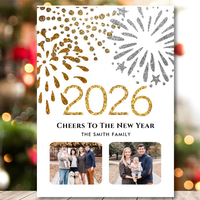 2025 New Year Festive Fireworks Gold Family Photo  Holiday Card (Creator Uploaded)