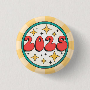 2025 new year groovy cartoon text 3 cm round badge