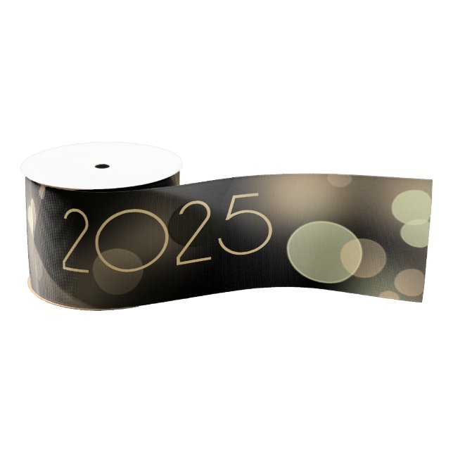 2025 new year with golden bubbles grosgrain ribbon (Spool)
