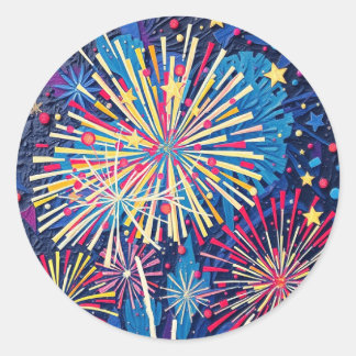 2025 New Years Classic Round Stickers with Rainbow