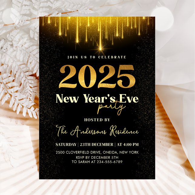 2025 New Year's Eve Party Gold Glitter Invitation (Creator Uploaded)
