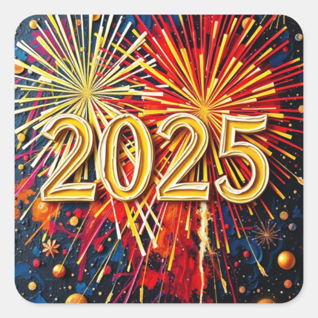 2025 New Years Square Stickers with Rainbow Color  (Front)