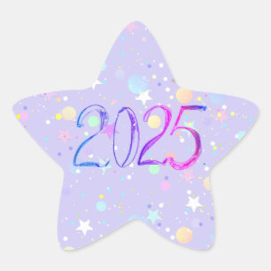 2025 number new year drawing star sticker