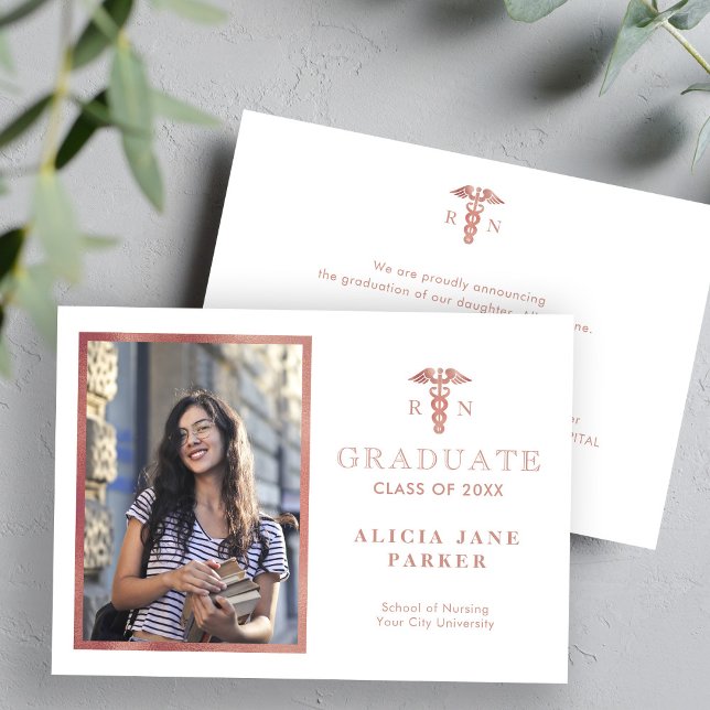 2025 Nursing school graduation rose gold photo Announcement (Creator Uploaded)