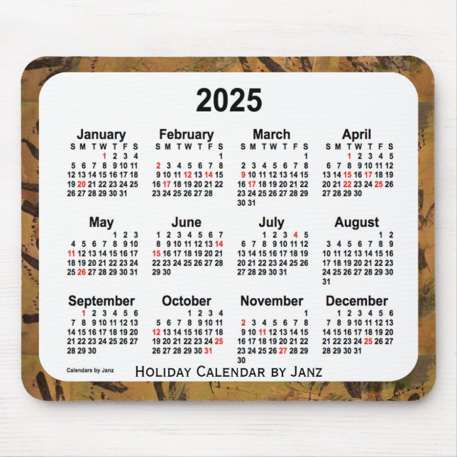2025 Orange Holiday Art Calendar by Janz Mouse Pad (Front)
