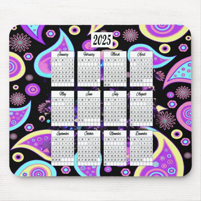 2025 Paisley Design Calendar Mouse Pad (Front)