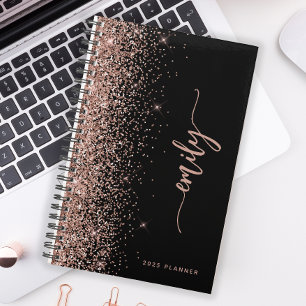 2025 Personalised Black Rose Gold Glitter Planner