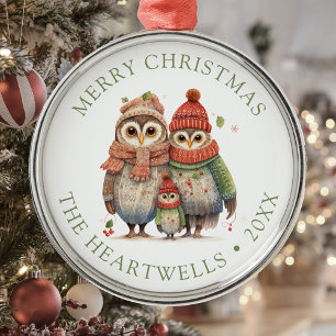2025 Personalised Owl Family Merry Christmas Metal Tree Decoration