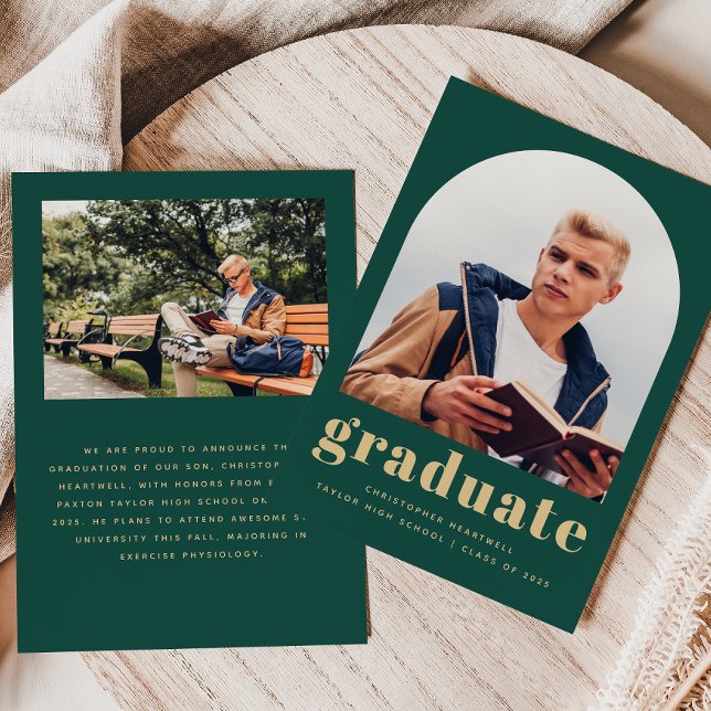 2025 Photo Arch Classic Green Gold Graduation Announcement (Creator Uploaded)