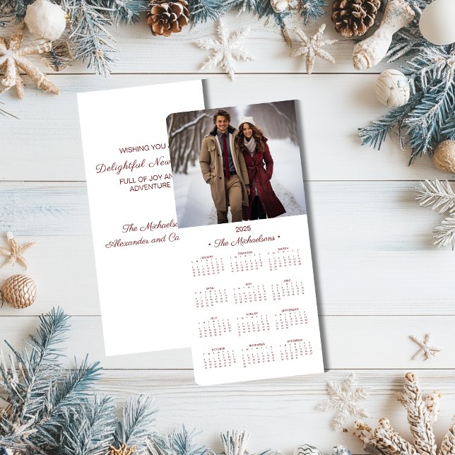 2025 Photo Calendar 4x9 Red/White Holiday Card (Creator Uploaded)