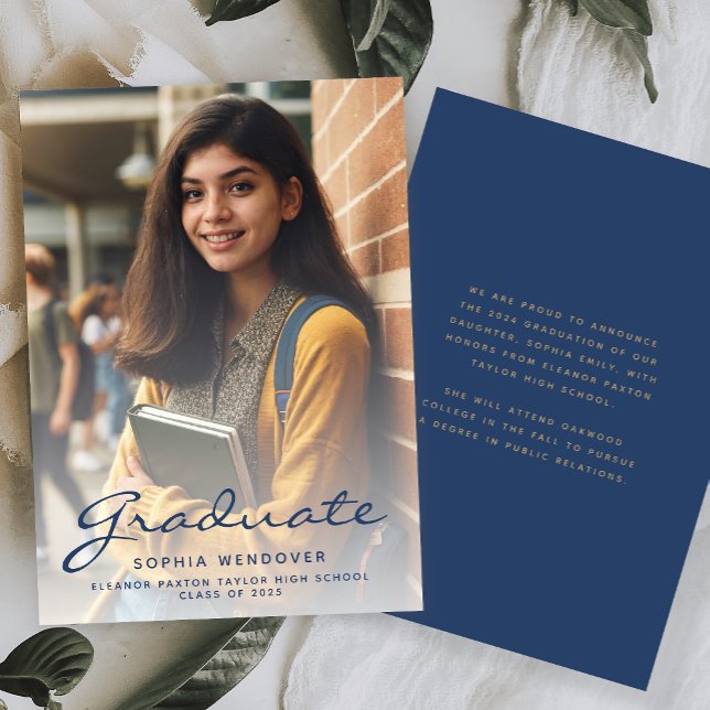 2025 Photo Navy Blue Gold Graduation Announcement (Creator Uploaded)