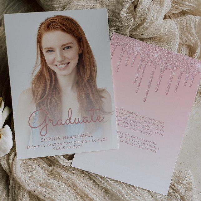 2025 Photo Pink Glitter Graduation Announcement (Creator Uploaded)