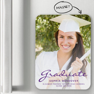 2025 Photo Purple Script Graduation Announcement Magnet