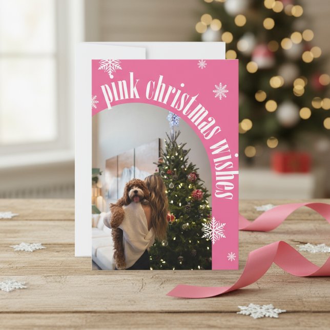 2025 Pink Christmas Wish Retro Glitter Photo Card (Creator Uploaded)