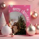 2025 Pink Retro Merry Christmas Glitter Photo Card<br><div class="desc">Celebrate the season with our Pink Retro Merry Christmas Glitter Photo Card! Featuring a family photo design with a festive white snowflake background, retro font, and a personalised glitter message on the back, this card adds a touch of sparkle and charm to your holiday greetings. Perfect for sending warm wishes...</div>