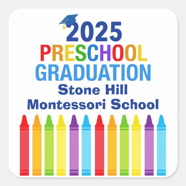 2025 Preschool Graduation Custom School Party Square Sticker (Front)