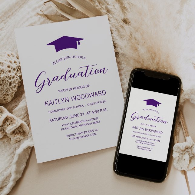 2025 Purple Cap Modern Graduation Party Invitation (Creator Uploaded)