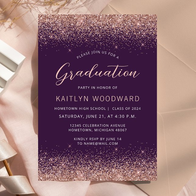 2025 Purple Rose Gold Glitter Graduation Party Invitation (Creator Uploaded)