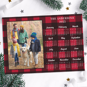 2025 Red Buffalo Plaid Personalised Photo Calendar
