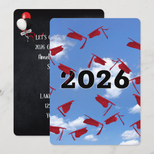 2025 Red Graduation Hats in Sky  Invitation