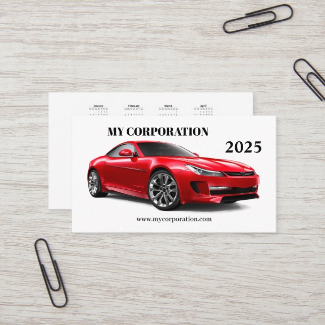 2025 Red Sport Car Pocket Calendar Business Card (Front/Back In Situ)
