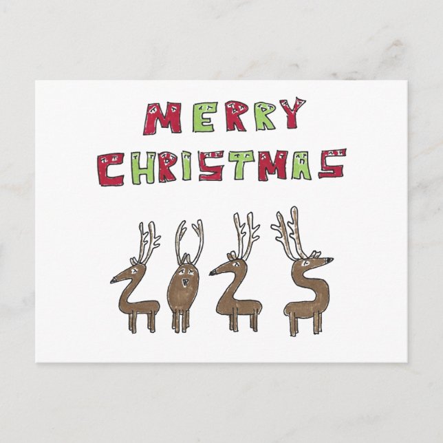 2025 Reindeer Humorous Merry Christmas Cartoon Holiday Postcard (Front)