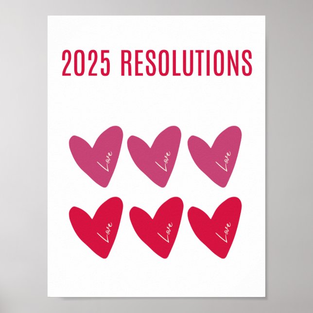 2025 RESOLUTIONS LOVE Pink Red hearts Poster (Front)