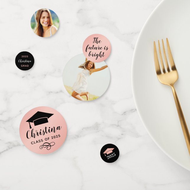 2025 Rose Gold Custom Photo Graduation Party Confetti (Group)