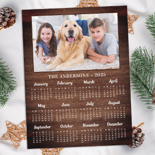 2025 Rustic Full Year Family Pet Photo Calendar Holiday Postcard