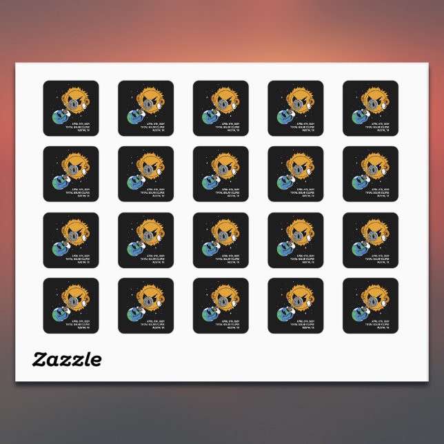  2025 Solar Eclipse Photobomb Personalised Square Sticker (All text is editable,  Customize with city/state or edit as required)