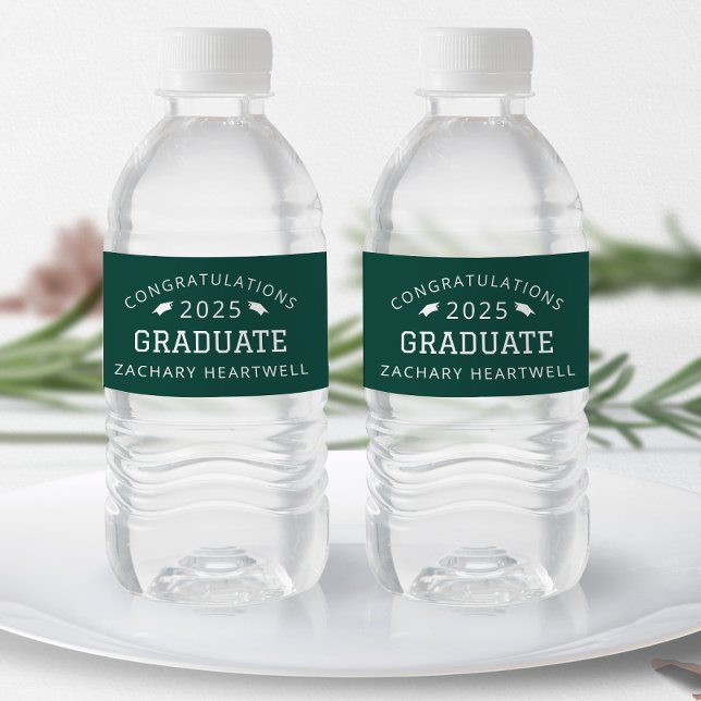 2025 Sporty Green White Graduation Water Bottle Label (Creator Uploaded)
