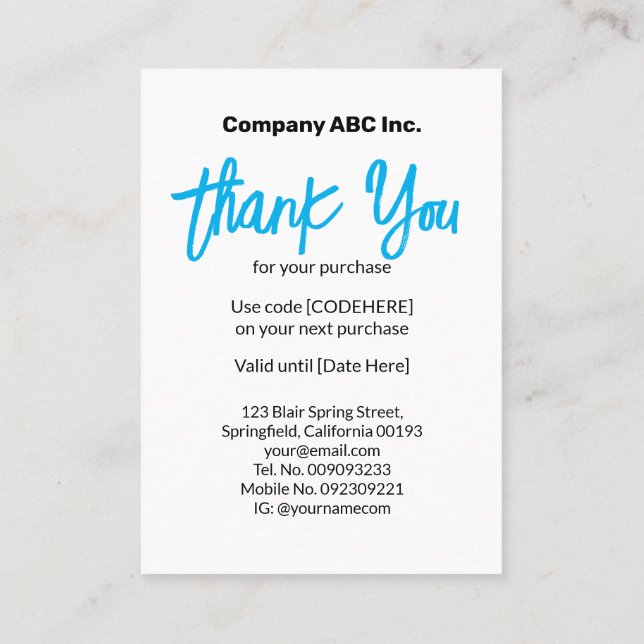 2025 Sunday Calendar Thank You Purchase Business Card (Back)