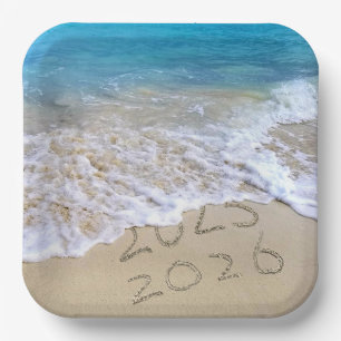 2025 Tropical Beach New Year's Party  Paper Plate