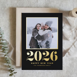 2025 Typography Black Happy New Year Photo Foil Holiday Card