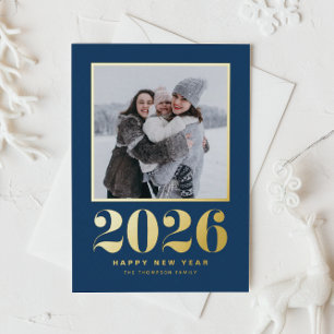 2025 Typography Navy Blue Happy New Year Photo