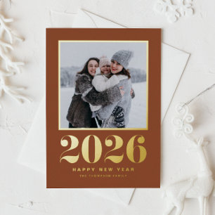 2025 Typography Terracotta Happy New Year Photo Foil Holiday Postcard