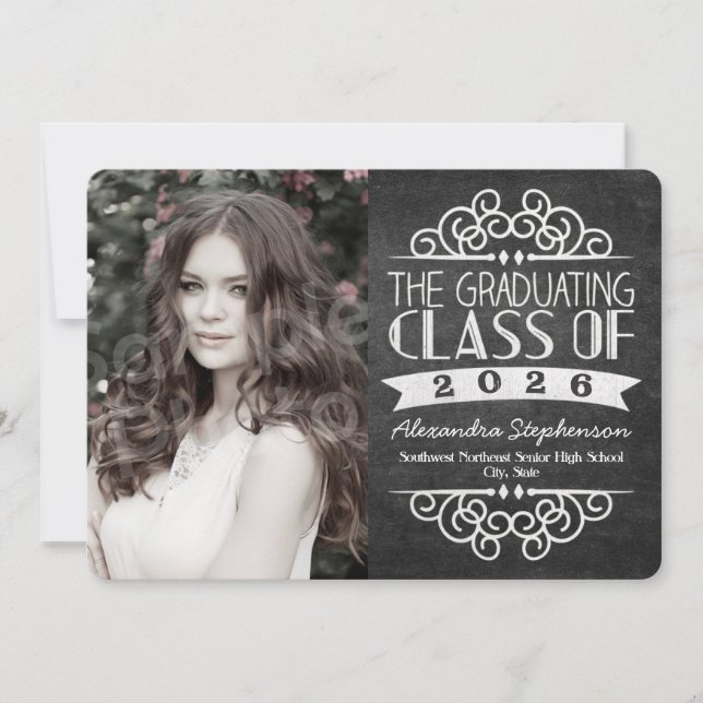 2025 Vintage Chalkboard Graduation Photo Invitation (Front)