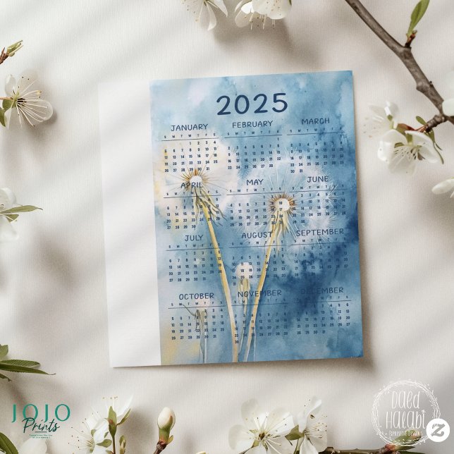 2025 Vintage Dandelion Background (Calendar 2025 Dandelion Flower Background)