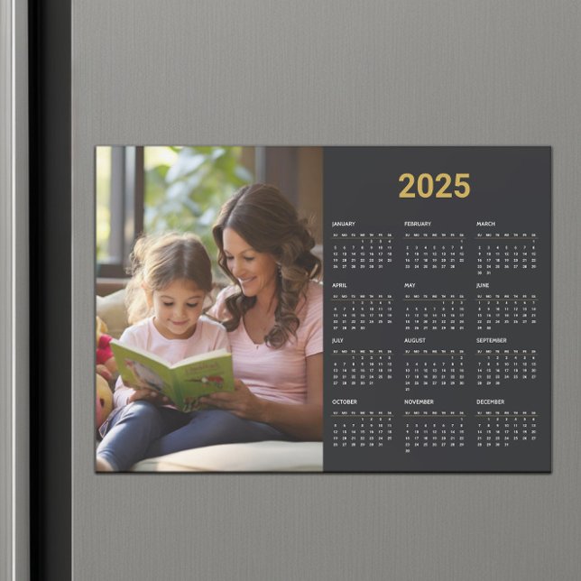 2025 Year Black & Gold Magnetic Photo Calendar (Creator Uploaded)