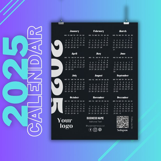 2025 Year Calendar Black And White Corporate (2025 Year Calendar Black And White, Corporate calendar, yearly calendar, full year, 2025 calendar)