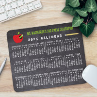 2025 Year Calendar Chalkboard School Teacher Name