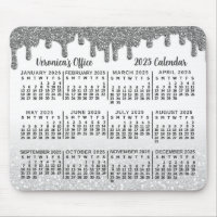 2025 Year Calendar Faux Silver Glitter Drips Name