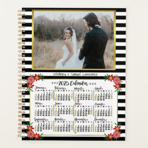 2025 Year Calendar Preppy Floral Stripes   Photo Planner