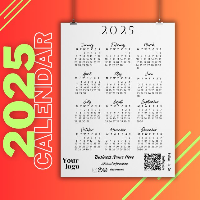 2025 Year Calendar Script Typography White Invitation (2025 Year Calendar Script Typography White Invitation)